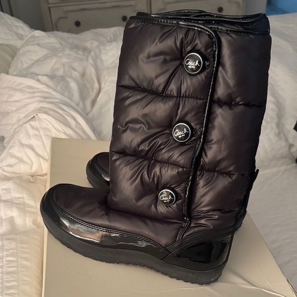 Coach Women's Shiny Black Winter Boots - Picture 1 of 2